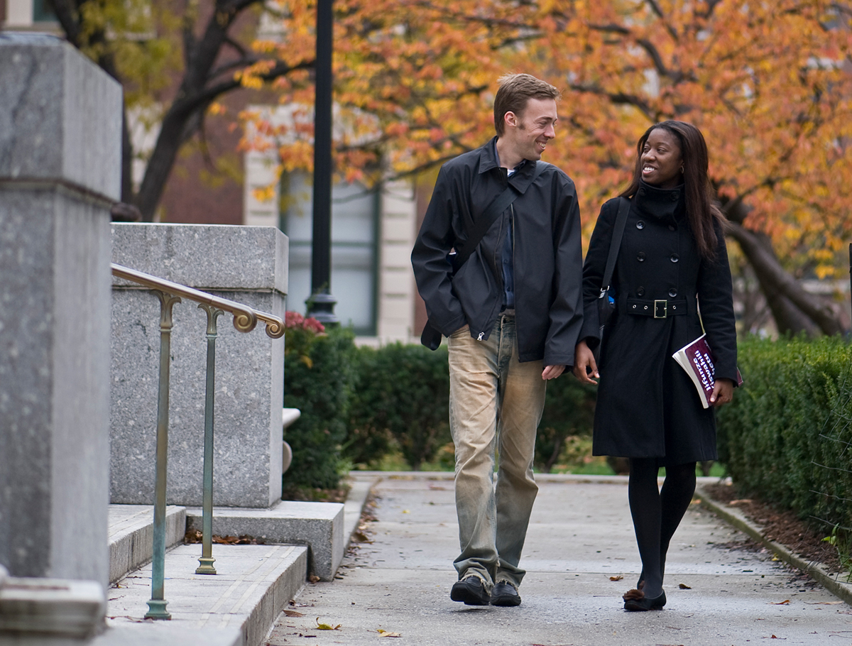 Students walking around campus