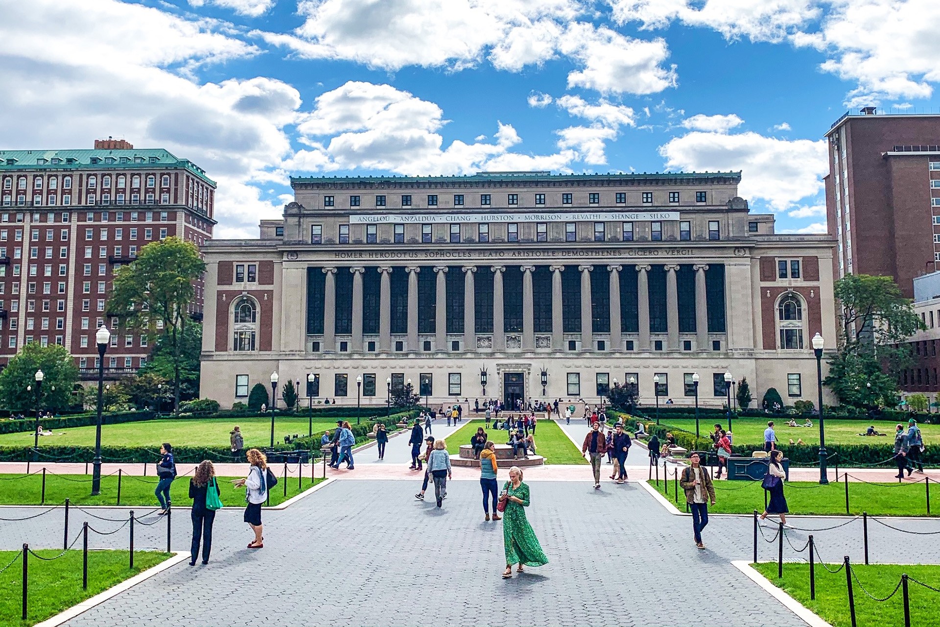 View of College Walk and Butler Library from Low Steps