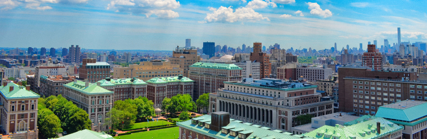 An aerial image of the Columbia Morningside campus