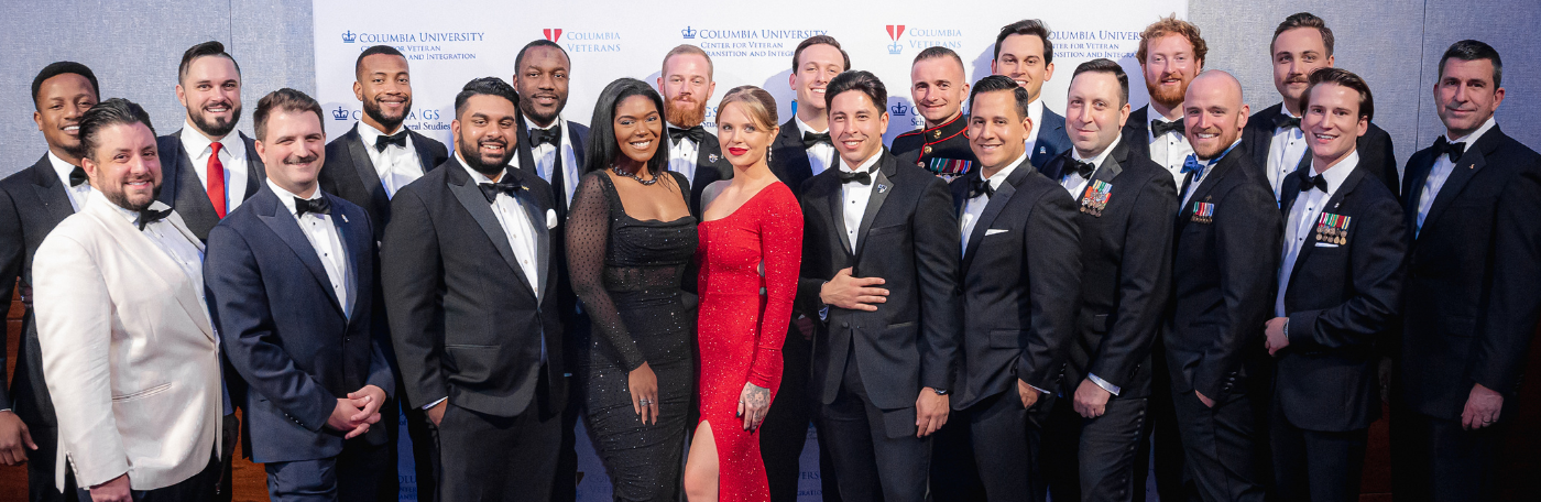 Group photo of Columbia GS student veterans and alumni at the 2023 Columbia Military Ball.
