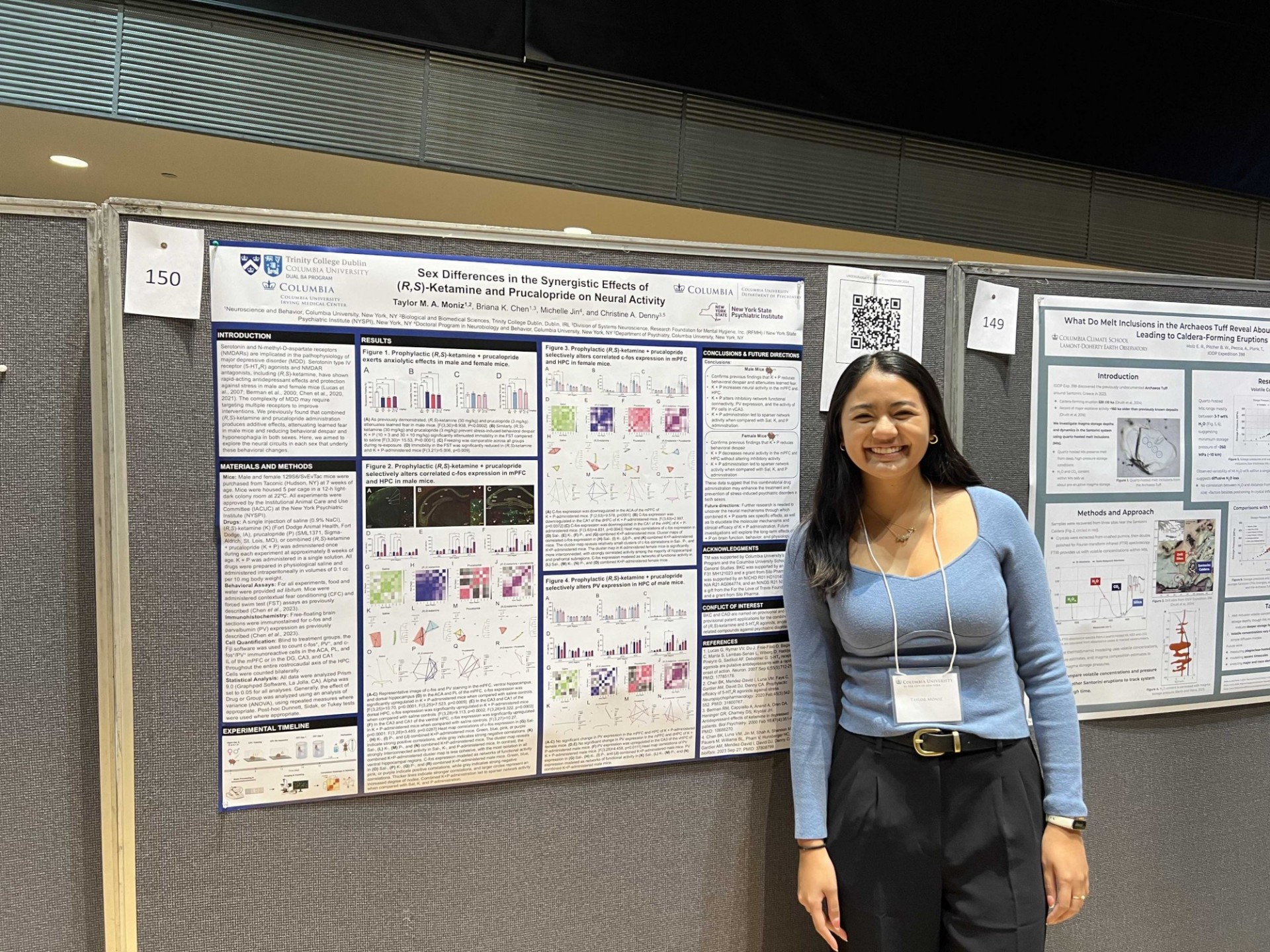 Taylor Moniz '25GS in front of her research