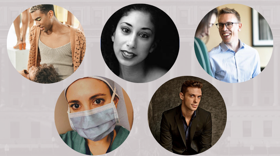 From left to right: Desean Taber '23GS, Carrie Walsh '16GS, Alicia Graf Mack '03GS, Michael Novak '09GS, Jonathan Criswell '21GS A collage of headshots of the five dancers featured in this article