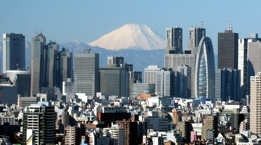 Shinjuku, Tokyo skyline with Mt. Fuji in the background