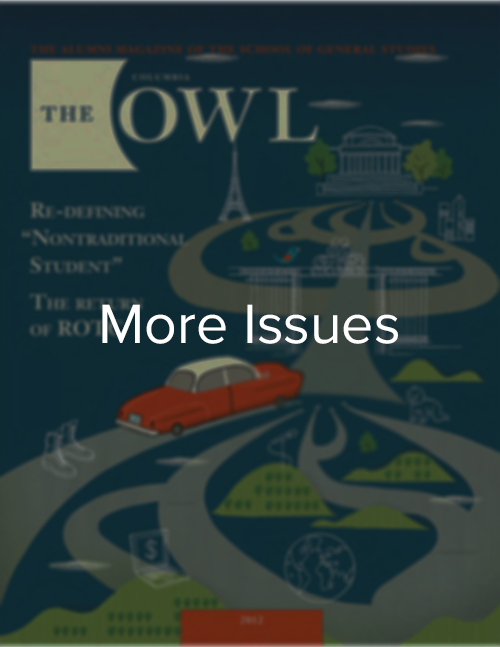 Cover of the 2012 issue of The Owl magazine, overlaid with the words "More Issues"