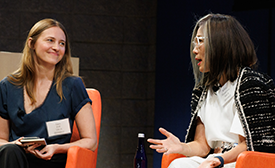 Shot of alumnae Sara Ziff and Kikka Hanazawa engaging in conversation