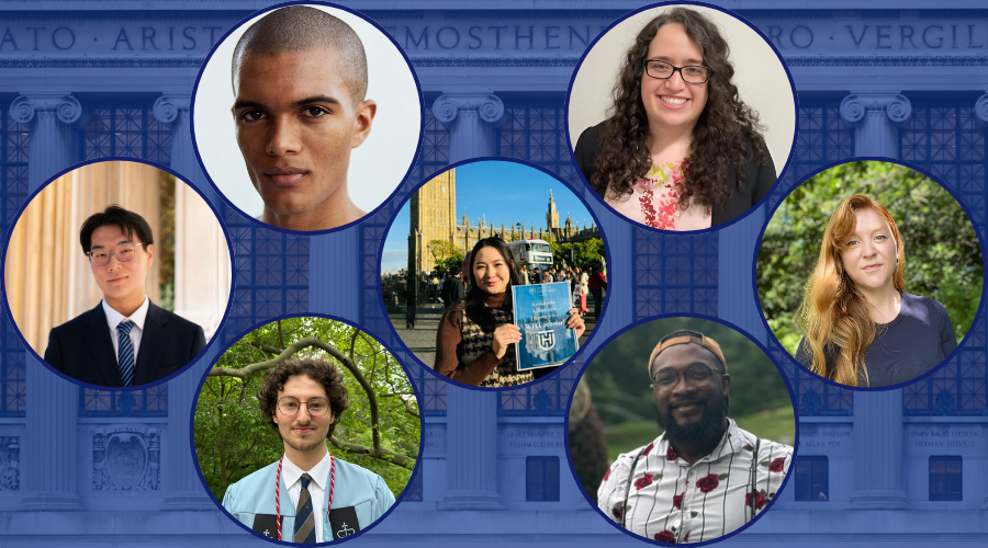 Seven headshots of 2024-25 GS fellowship recipients