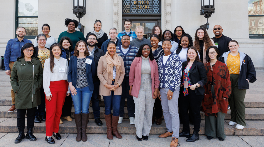 Participants in the FGLI Consortium photographed in front of Butler Library
