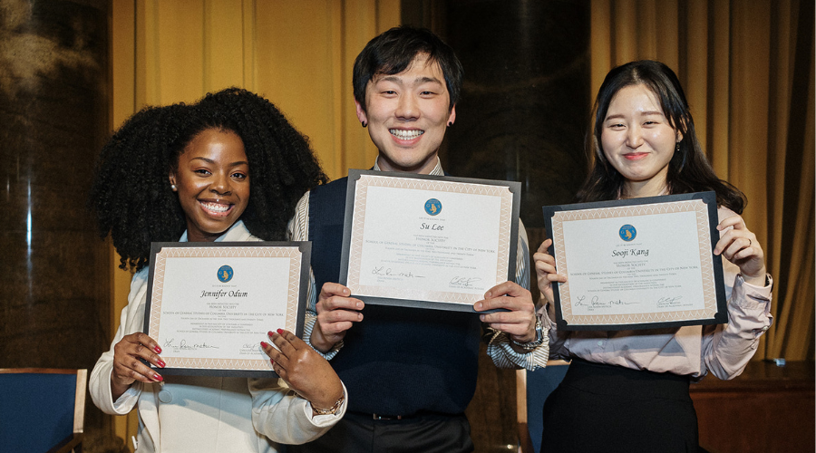 Three inductees at the Fall 2023 GS Honor Society ceremony