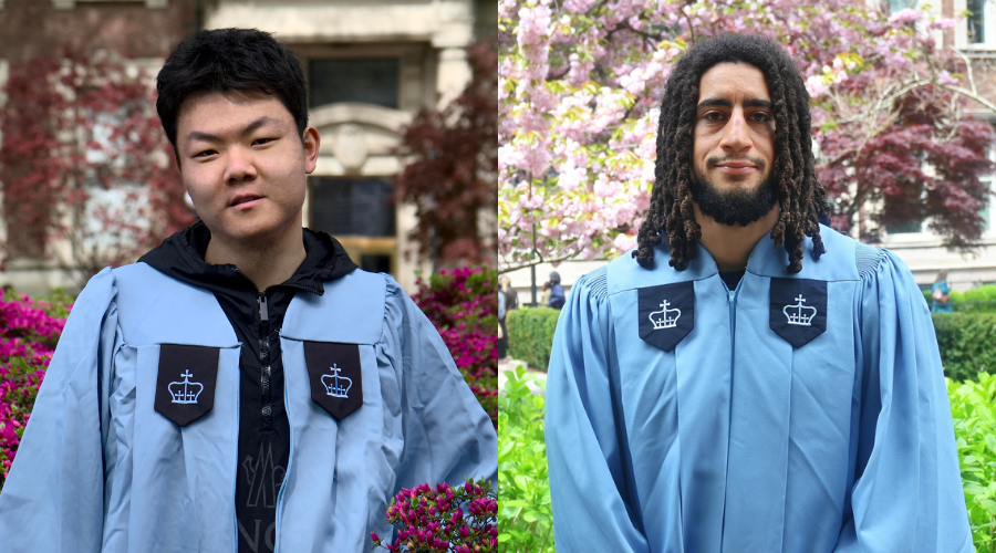 Left to right: Class of 2024 Valedictorian Xuezhen Wang '24GS, Class of 2024 salutatorian Matthew George Botros '24GS