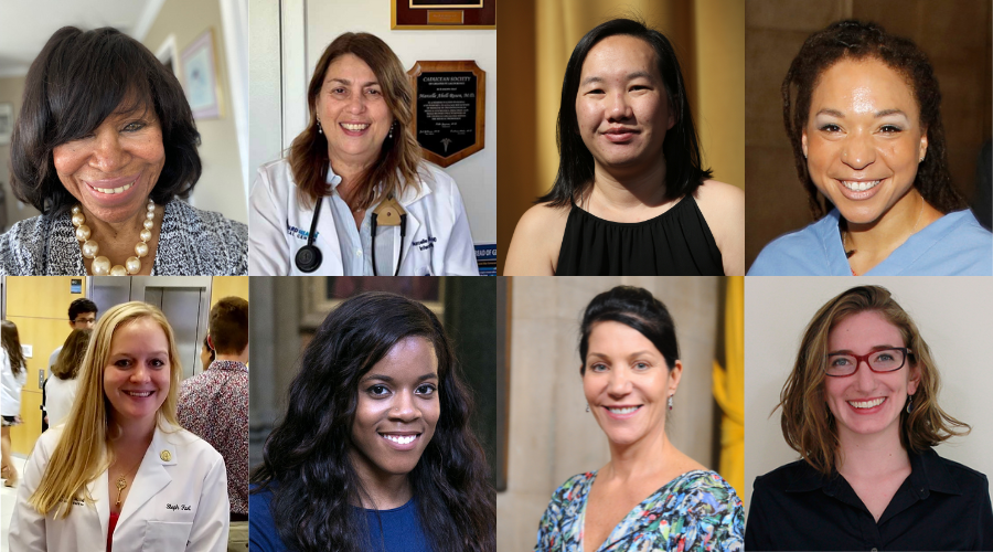 Postbac Premed alumnae Linda Burke, Marcelle Abell-Rosen, Sheng Chow, Ashley Oliver, Stephanie Hart, Chioma Iwelumo, Judith Tanenbaum, and Alexandra Naides