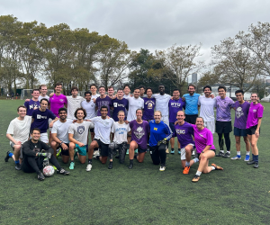 Jeremy Zhang '23GS participating in a soccer match between NYU Law and Columbia Law students Jeremy Zhang '23GS participating in a soccer match between NYU Law and Columbia Law students