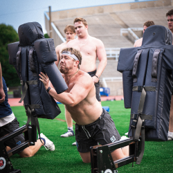 David Garland '26GS at a Columbia Lions football practice.