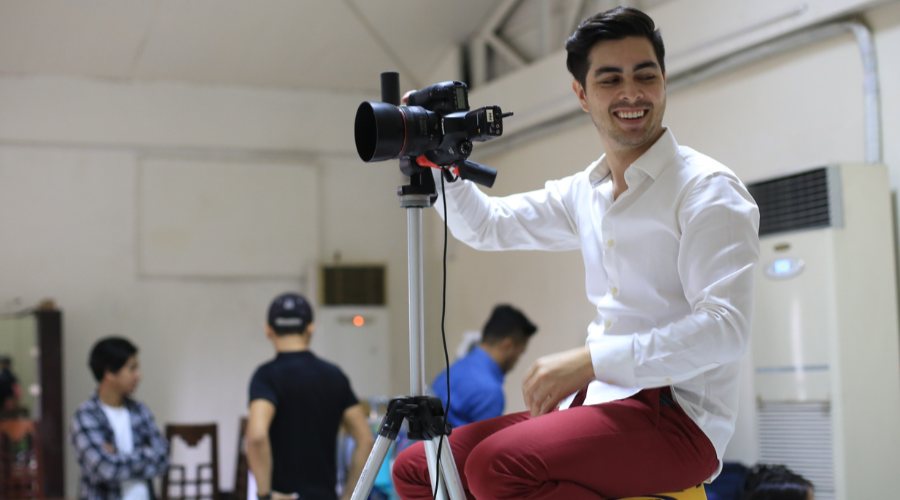 GS student Dan Harvey on set.