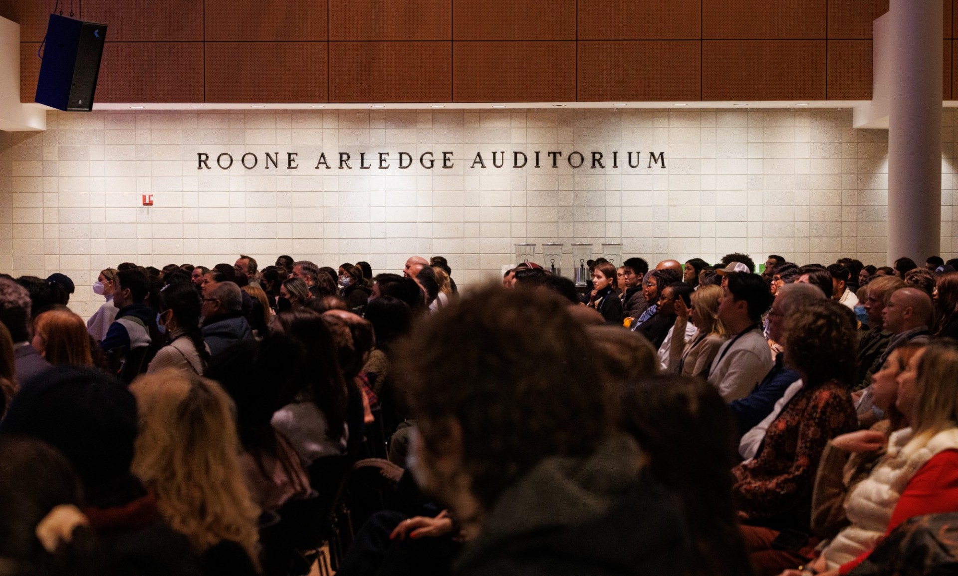 Students gathered in the Roone Arledge Auditorium