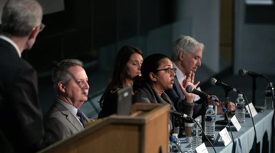 Representative speak on a panel at the 2020 Medical School Fair