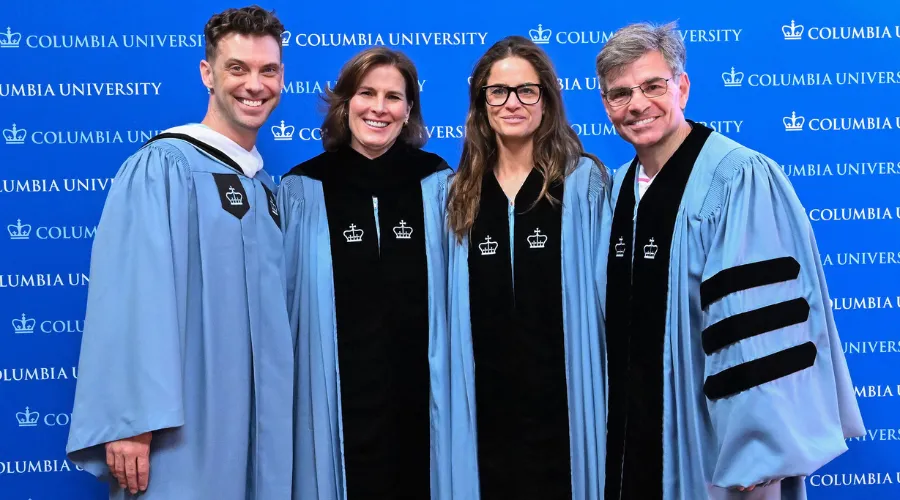 GS alumnus Michael Novak '09GS with Acting President Claire Shipman, Amanda Peet, and George Stephanopoulos.
