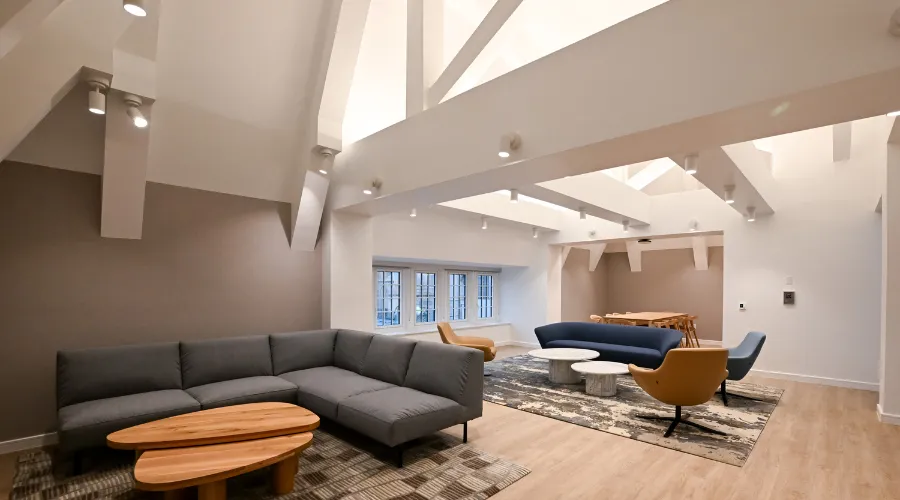 Interior view of a roof top event space at 99 Claremont, the new Columbia GS residential building.