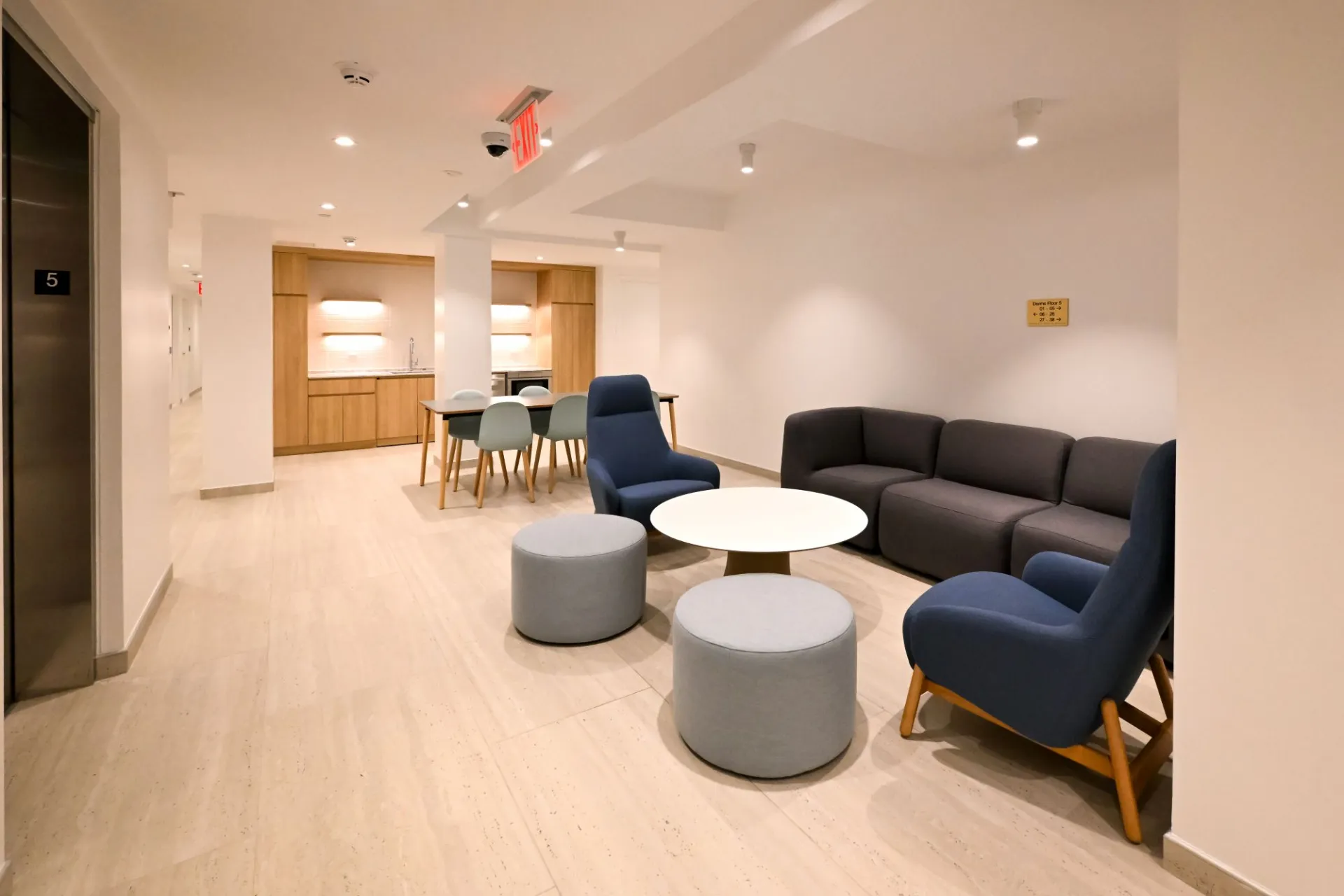 Common space on a residential floor at 99 Claremont, the new Columbia GS residential building