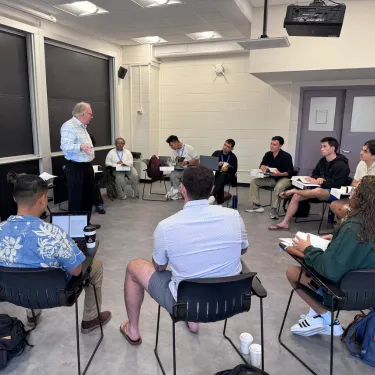 The 2026 Warrior-Scholar Project cohort in a faculty-led seminar at Columbia University