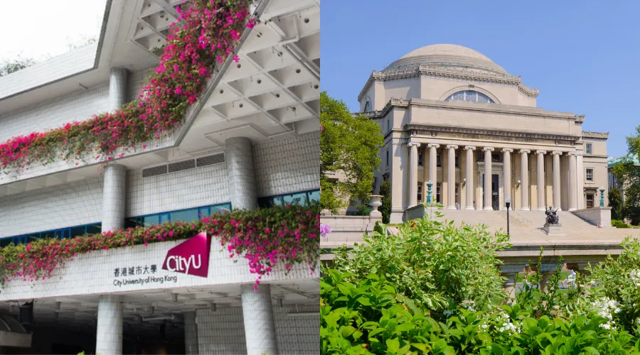 City University of Hong Kong campus alongside Columbia University’s Low Library in New York, representing the Columbia–CityUHK Joint Bachelor’s Degree Program