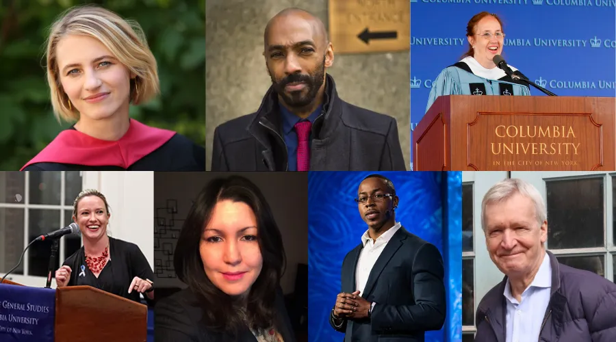 Clockwise from upper left: Sara Ziff ‘11GS, Daudi Justin ‘18GS, Gale A. Brewer ‘97GS, Peter H. Kostmayer ‘71GS, Jarrell Daniels ‘22GS, Evelin Collado ‘10GS, and Kirsty Jardine '15GS '16PH