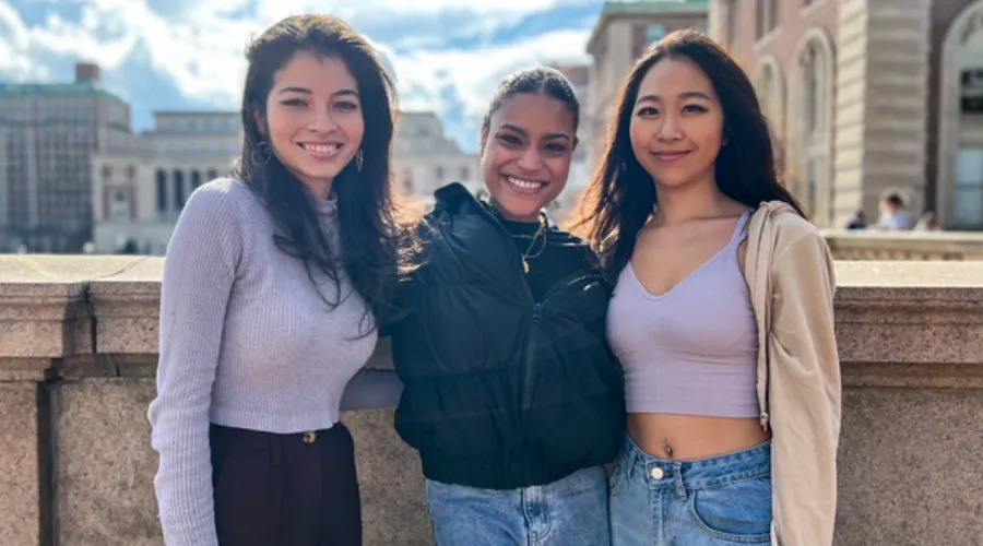 GS students Angie Maldonado, Lisa Cardoso, and Kaya Kim on campus