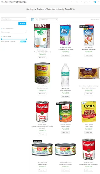 Food Pantry at Columbia ecommerce site.