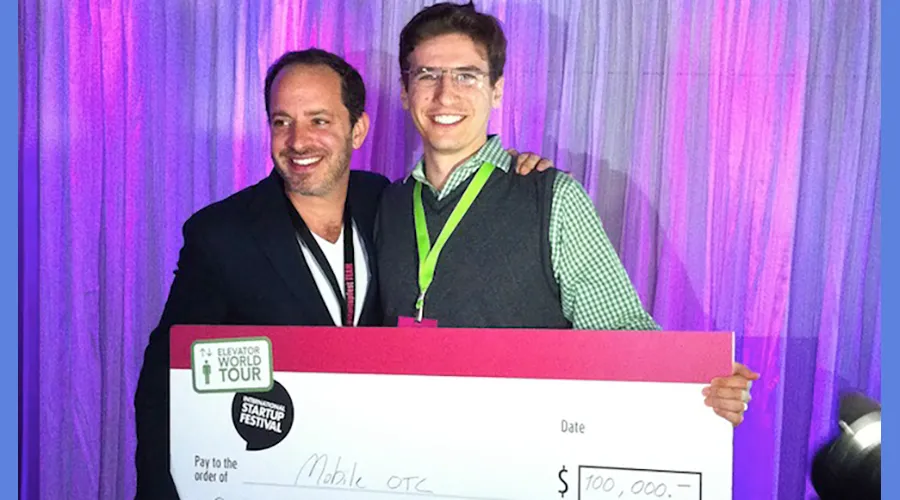 Ariel Beery '05 poses with Philippe Telio, founder and producer of the International Startup Festival and Elevator World Tour
