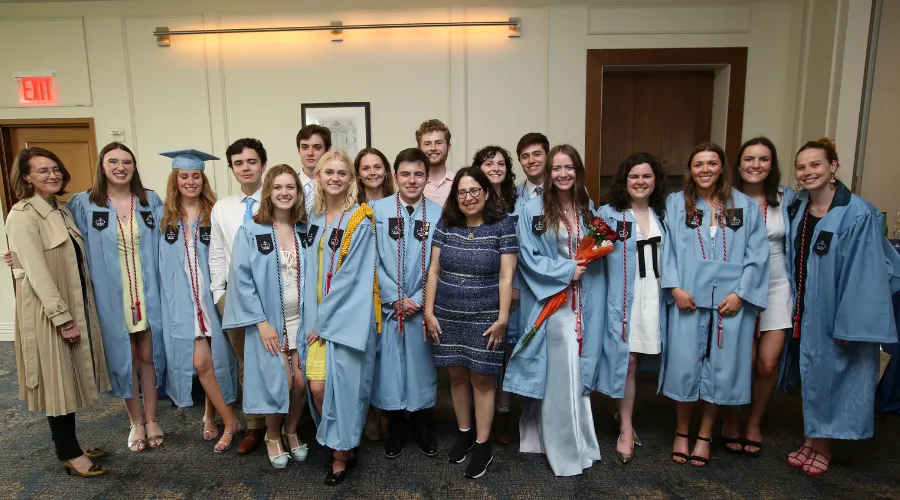First graduating class of the Trinity-Columbia Dual BA Program with Dean Rosen-Metsch 