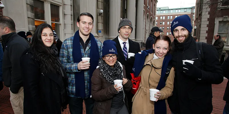 Attendees post outside Lewisohn Hall