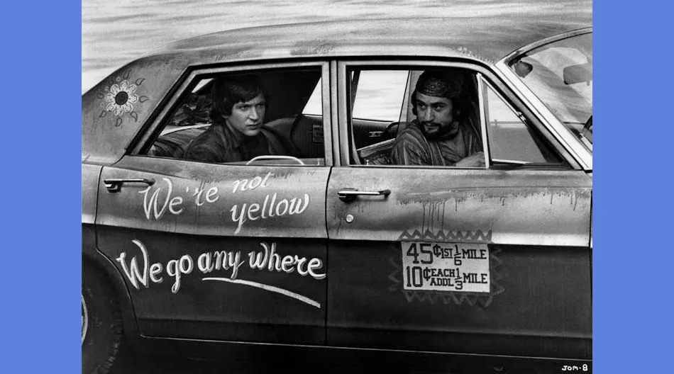 Production still from the 1971 film Jennifer on My Mind, in which Robert DeNiro portrays a gypsy cabdriver