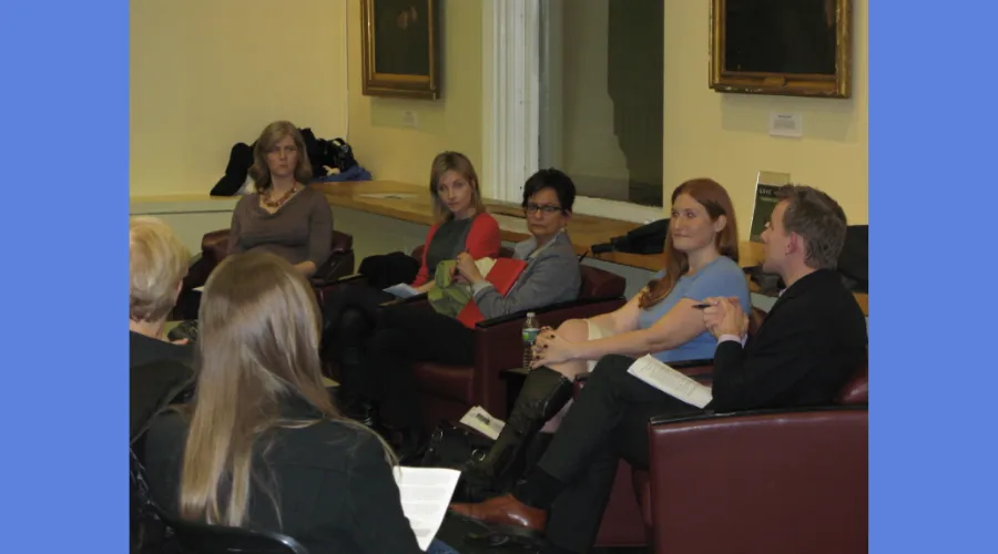 Students and alumni gather in the GS Lounge to discuss careers in the nonprofit sector