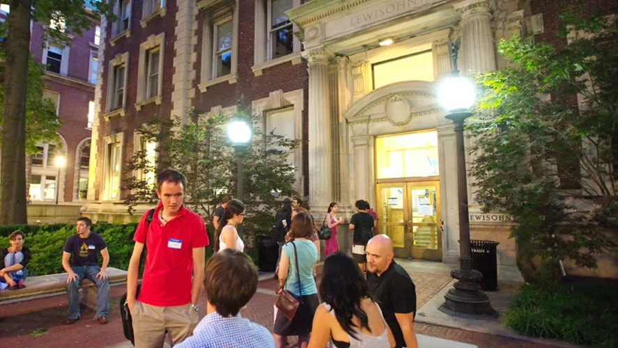 Students gather in front of Lewisohn Hall
