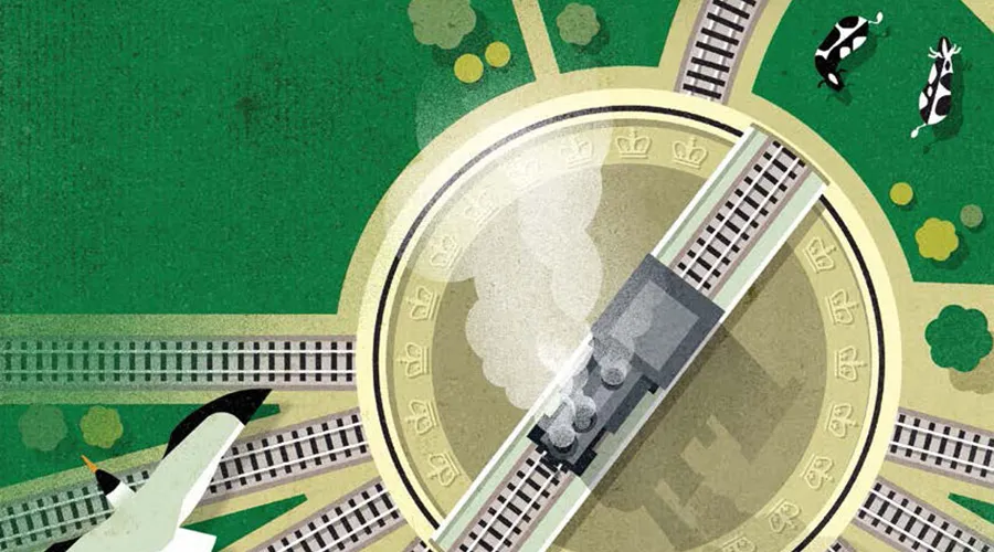 Abstract illustration of a train in a switchyard