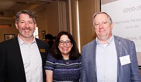Curtis Rodgers, Dean Lisa Rosen-Metsch, and Steve Brozak pose before the lecture