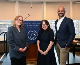 Left to Right: Dean Caroline Marvin ‘16GSAS, Dean Lisa Rosen-Metsch ‘90GS, Pavan C. Surapaneni ‘06GS