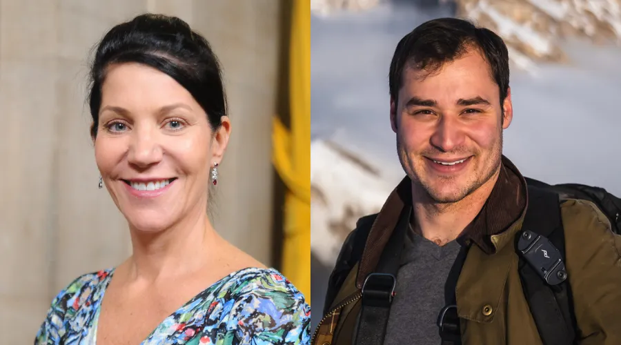 Left to right: Dr. Judith Tanenbaum '83PBPM, Class Day Keynote Speaker, and Wesley Rivera '24PBPM, Student Speaker