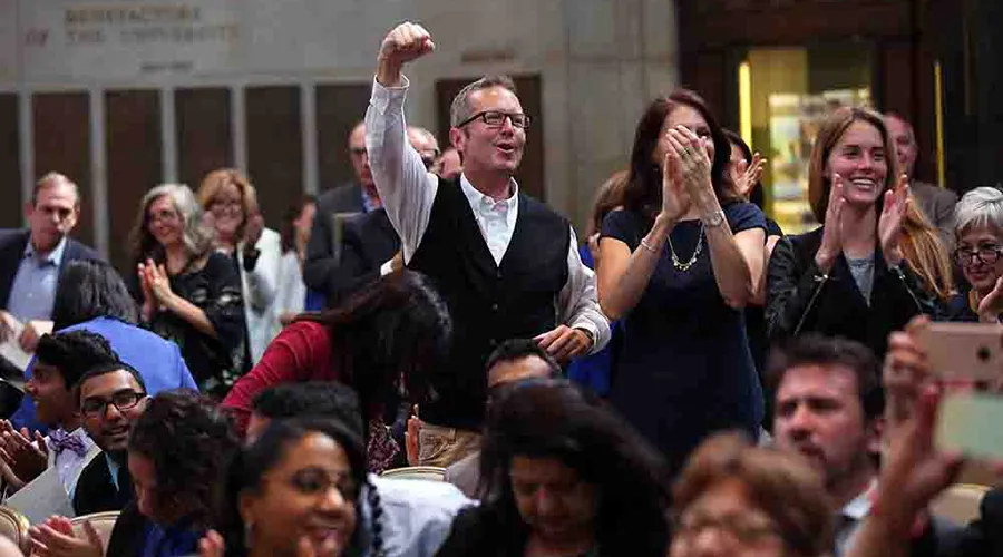 Family and friends cheer on Class of 2017 graduates of the Columbia University Postbac Premed Program