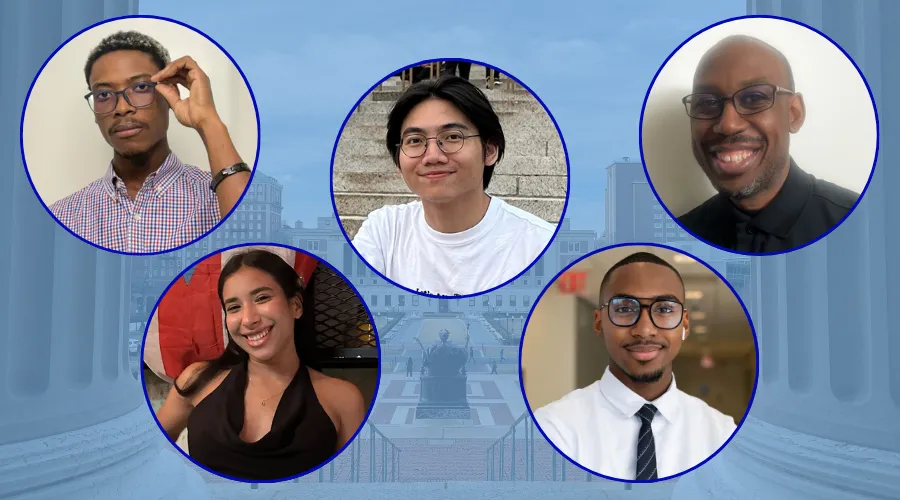 BMCC Scholars in circles in front of Columbia's campus