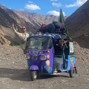 James Gasper '24GS with his rickshaw in India