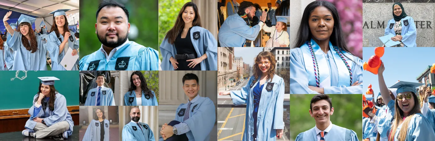 Photo collage of Columbia GS graduates.