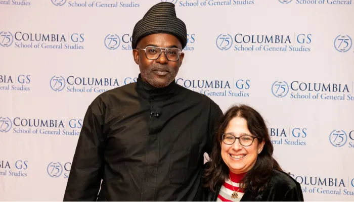 Alumnus Elegance Bratton with Dean Lisa Rosen-Metsch '90GS at an exclusive screening of "The Inspection" at Columbia University